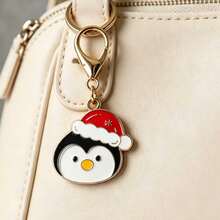 4pcs/8pcs Christmas Enamel Keychain Charms, Bear Reindeer Penguin Pendants, Lobster Clasp, Small Holiday Gift With Greeting Card - Multicolor - View 9