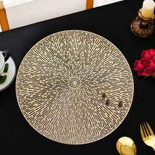 4/6/8/12pcs 15 Inch Gold Round Placemats, Fireworks Pattern, Washable, Suitable For Dining, Events, Parties, Weddings, Bridal Showers, Home Daily Use - Gold - View 5