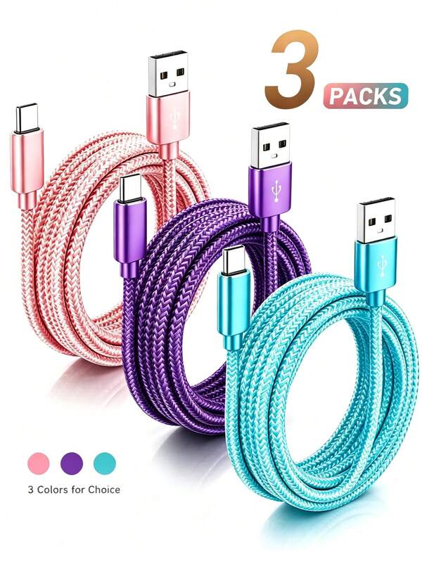 3pcs USB Type C Fast Charging Cable, Compatible With Android Phones, Length 3.3ft/6.6ft/9.9ft, USB A To USB-C High Speed Charging And Data Transfer Cable, Compatible With Samsung Galaxy S24 S23 S22 S21 S20 Ultra S20+ Note 20 10 S10 S9 Plus A12 A11 A52, Pixel 6 5 4 4a 3a XL, Compatible With IPhone 16/16 Pro/16 Pro Max/16 Plus/15/15 Pro/15 Plus/15 Pro Max/17/17 Pro Max
