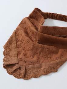 1件原創花卉圖案刺繡捲邊女用髮帶，適合日常與度假使用 - 棕色 - 查看 3