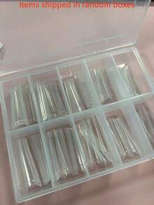 100片特大號長款錐形半覆蓋壓克力假指甲，無C弧度透明直邊 - 無色 - 查看 6