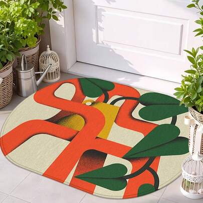 1pc Oval Flannel Door Mat, Soft Comfortable Absorbent Non-Slip Machine Washable With Backing, Suitable For Entrance, Living Room, Patio, Bedroom, Kitchen, Laundry Room, Bathroom, Multi-Functional Home Floor Mat, Entryway Rug, Kitchen Bathroom Carpet, Holiday Decoration