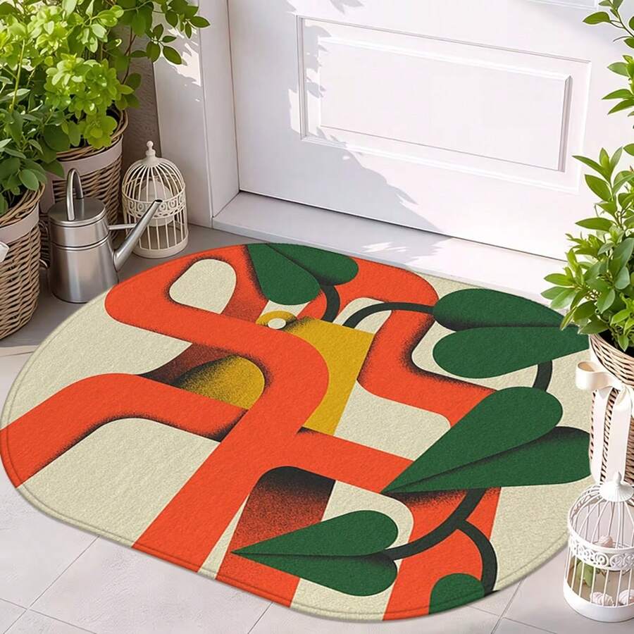 1pc Oval Flannel Door Mat, Soft Comfortable Absorbent Non-Slip Machine Washable With Backing, Suitable For Entrance, Living Room, Patio, Bedroom, Kitchen, Laundry Room, Bathroom, Multi-Functional Home Floor Mat, Entryway Rug, Kitchen Bathroom Carpet, Holiday Decoration - Multicolor - View 1