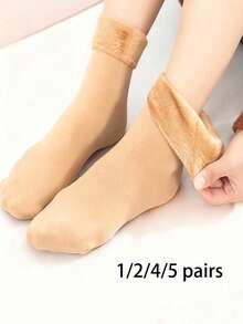 1/2/4/5 Pairs Of New Women's Winter Thickened Warm Short Socks,Ce Socks, Snowce Socks, Home Socks, Snow Socks Autumn Winter Warm Mid-Calf Socks - Multicolor - View 1