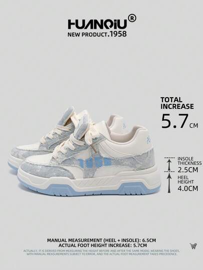 HUANQIU 2026 New Men's Sports Shoes Thick Sole Casual Shoes Fashion Multi-Function Lightweight Comfortable Lace-Up Height Increase 5CM Soft Sole Running Shoes Beige Blue All Season