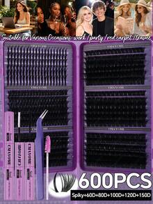 600/720PCSCluster Lashes LargeCapacity Lash Kit With Glue,Reusable False Eyelashes,Mixed10‑18mm Lengths,Spiky+10D‑150DStyles,Delivers Fluffy Volume & Natural Elongated Look,Beginner‑Friendly For Daily Wear,Ideal Gift For Parties,All Holiday Occasions - Multicolor - View 7