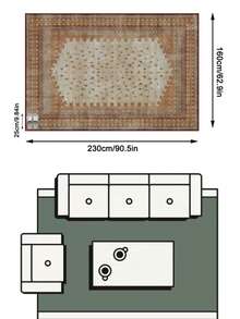 1PC Vintage Brick Red Jagged Border Print Beige Area Rug, Distressed Bohemian Style Faux Cashmere Rectangular Asymmetrical Edge Symbol Machine Washable Floor Mat, Suitable For Living Room Bedroom Study Home Decor - Multicolor - View 15