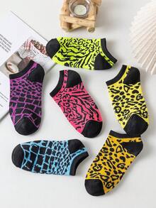 6/12/20/30 Pairs Women's Random Color Leopard Print Low-Cut Cute Short Socks, Fashionable Versatile, Minimalist Comfortable, Soft Breathable, Suitable For Daily Wear - Multicolor - View 4