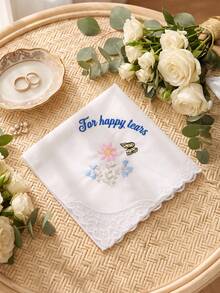 1pc Custom Text Wedding Handkerchief, Personalized Happy Tears Bridal Hankie, Custom Flower Gift For Bride, Mother Of The Bride Groom Keepsake - Multicolor - View 24