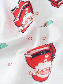 2pcs Comfortable Christmas Santa Candy Print Long Sleeve Collared Top And Bow Tie Pants Women's Pajama Set - White - View 8