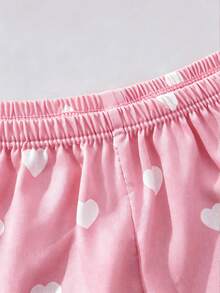 2pcs/Set Women's Christmas Pajamas Red Summer Cute Pajama Top Sexy Camisole Shorts Full Print Heart Pattern Homewear Sleepwear Set Back To School - Baby Pink - View 9