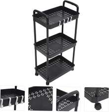 3‑Tier Rolling Storage Trolley On Wheels, Slim Mobile Rack For Kitchen Bathroom Laundry Narrow Space - Black - View 3