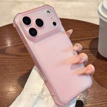 可愛磨砂透明手機殼，適用於 iPhone 18 Pro Max 17 16 15 14 13 12 Plus，防震保護保護殼 - 透粉 - 查看 2