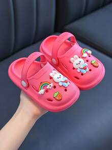 HAHABOBO Kids Rose Red Rainbow Rabbit Decor EVA Clogs, Adjustable Back Strap 2-Way Wear Summer Beach Garden Sandals - Hot Pink - View 3