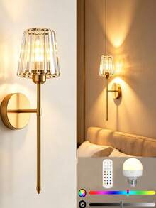 High-End Crystal Wireless Wall Lamp, Black & Gold Rechargeable Wall Light With Crystal Lampshade, Remote Dimming, 12-Color RGB & 3-Color CCT, Decorative Light For Bedroom, Living Room, Hallway - Multicolor - View 11
