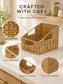 2 Pieces Detachable Trapezoid Woven Storage Basket Set With Cutout Handles, Waterproof Paper Rattan Large-Capacity Organizer Bins For Snacks, Toiletries, Pantry, Kitchen, Bathroom, Closet And Shelf - Multicolor - View 9