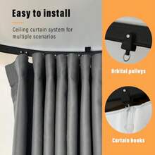 Room Divider Curtains With Flexible Ceiling Curtain Tracks Set, 100% Out Floor To Ceiling Curtains Patio Sliding Door Curtains Drape And Rail W 8.3 * H 8 FT - Grey - View 3