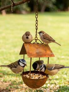 1pc Rusty Iron Bird Bath & Feeder, Vintage Rainproof Automatic Feeding Station, Large Capacity Leak-Proof Bird Food Container - Bird Feeder - View 6