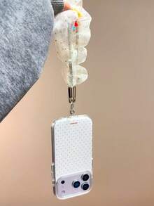 Wrinkled Silver Rope Pendant Compatible With Apple 17 Pro Max Phone Case, 16 New Model, 15 Pro, Women's 16 PM Full Coverage Protective Shell - White - View 4