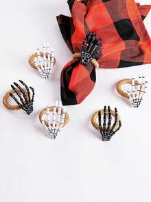 1-12pcs Halloween Black & White Skeleton Hand Napkin Rings, Ghost Hand Napkin Holders For Halloween Table Decor, Room Decoration, Home Decor - Multicolor - View 1