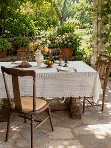 1pc Lace Tablecloth, Scalloped Hem Decor, Polyester Fabric, Jacquard Floral Pattern, Rectangular Square Round Tablecloth, Suitable For Patio Garden Tea Table Dining Room Living Room Tabletop Decoration - Apricot - View 8
