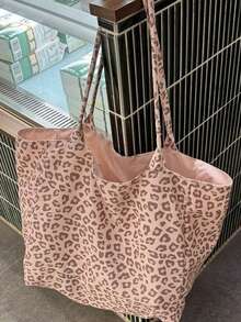 Tas Bahu Motif Pink/Macan Tutul Dua Sisi, Satu Tas dengan Dua Gaya Pemakaian, Versi Tote Kapasitas Besar, Termasuk Tas Penyimpanan - MultiWarna - View 7