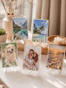 5/10 Sets (Base + Photo Frame) Transparent Acrylic Photo Frame With Transparent Display Base, Floating Photo Frame Display Stand, Suitable For Home Photos, Pet Photos And Landscape Photos, Desktop Home Decor - Multicolor - View 2