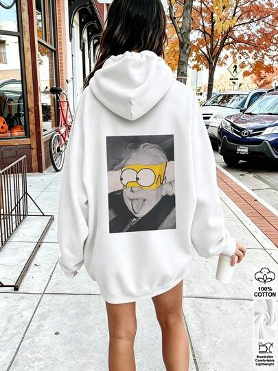 Sweat à capuche blanc à manches longues pour femme, automne-hiver, imprimé abstrait, haut décontracté de style sportswear, sweat à capuche style streetwear Y2K
