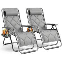 Gravity Chairs (2-Pack) Premium Heavy-Duty Outdoor Recliners With Luxe Two-Tone Design! Features Ultra-Padded Ergonomic Support, 5-Position Adjustable Backrest Independent Headrest, Built-In Cup Holder Phone Slot, And Smooth Rocking F - Grey - View 1