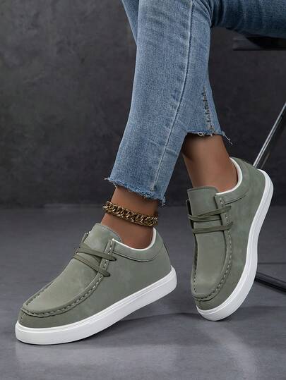 Women's Casual Lace-Up Loafers, Solid Color, Suitable For All Seasons, Perfect For Daily Commute And Outings, Shoes
