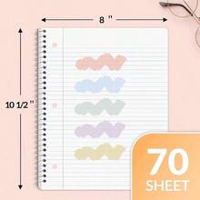 YY Spiral Notebooks, 1-Subject, 5 Packs, College Ruled Paper, 8" X 10-1/2", 70 Sheets Per Notebook,3-Hole Punched Paper, Pink,Purple, Blue, Green, Yellow Spiral Lined Notebooks For School,Work(Random Color) - 5 Pcs - View 10