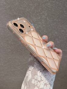 Minimalist Orange Rhinestone Diamond Grid Phone Case Compatible With IPhone 18 Pro Max/18 Pro/18/17 Pro Max/17 Pro/16 Pro Max/16/16 Pro/16 Plus/15/15 Pro Max/15 Pro/11/12/13/14 Pro Max/11 Pro/11 Pro Max/12 Pro/12 Pro Max/13 Pro/13 Pro Max/14 Pro/14 Pro Max/Full Coverage Anti-Drop Soft Shell Creative Personalized - Orange - View 4