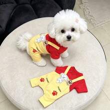 Cute Pet Dog Jumpsuit, 2 In 1 Four-Legged Dog Clothes, Soft Spring/Autumn Outfit, Fashion Casual Suspenders, Suitable For Teddy, Bichon Frise, Small Dogs, Pet Daily Wear And Outings - Multicolor - View 7