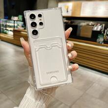 Transparent Air Cushion Anti-Drop Card Slot Phone Case, Back Card Slot For Card Storage Full Coverage Protective Shell, Minimalist Fresh Style Suitable For Samsung Galaxy S26 Ultra/S26 Plus/S26/S25/S24 Ultra/S24 Plus/S24/S23 Ultra/S23 Plus/S23 Series, Practical Commute Gift - Clear - View 3
