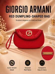 Giorgio Armani Armani Red Dumpling Clutch Bag, 18*12cm, Sold Individually, Textured Fabric With Wrist Strap, Suitable For Travel, Perfect For Storing Makeup And Small Essentials - Red - View 2