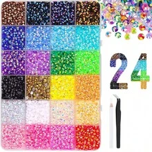32,000顆/40色平底水鑽套組，多色手工寶石DIY套件，附取鑽筆與鑷子，適用於服飾、鞋子、閃亮飾品，彩色混色盤 - 彩色 - 查看 12