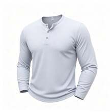 [3pcs/Pack]American Style Men's Long Sleeve Henley Shirt, Simple Solid Color 3-Button Crew Neck T-Shirt, Versatile Outdoor Commute Base Layer Top - Black - View 4