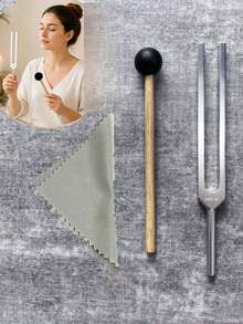 1 Set Alloy Tuning Fork Set 136.1Hz, 256Hz And 512C Portable Frequency Tuning Fork, Used For Yoga Meditation Relaxation Multi-Function Yoga Training Tool With Wooden Hammer To Produce Sound Standard Volume Includes Accessories - Silver - View 4