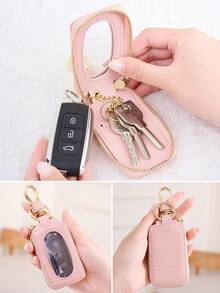 MIYIN Fashionable Visible Key Cover, Minimalist Solid Color Crocodile Texture Keychain, Unisex, Mini Portable Scratch-Resistant Car Key Pouch - Universal Car Key Ring, PU Zipper Key Ring Wallet, Men's Birthday Gift, Gift For Husband, Women's Gift, Valentine's Day Gift, Key Storage Bag, Mini Wallet - Multicolor - View 10