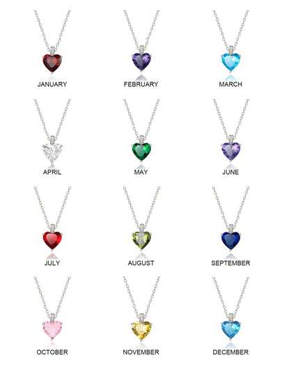 FOREVER QUEEN 1pc 925 Sterling Silver Heart-Shaped Birthstone Necklace, Women's Mother Heart-Shaped Birthstone Jewelry, Birthday Valentine's Day Gift