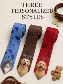 Customized Photos And Name Ties, Personalized Pet Photo Ties For Men, Gifts For Father's Day, Birthday, Wedding, Office Attire And Daily Wear. - Multicolor - View 5