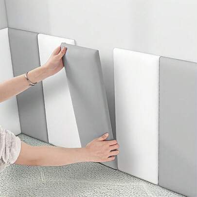 6pcs Collision-Proof Wall Stickers, Self-Adhesive Headboard Soft Pads, 3D Stereoscopic Wall Stickers For Bed Backrest, Living Room Wall Decor