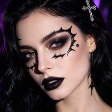 6 Sheets Spooky Halloween Eye Liner Stickers, Black Gothic Graphic Self‑Adhesive Face Decals, Easy Cosplay Party Eye Makeup Accessories For Halloween Costume - Black - View 5