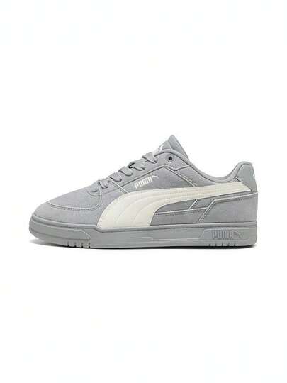 Sepatu Sneakers Kasual Puma Caven III ESD Low-Top Unisex, Abu-abu Sedang/Putih Hangat/Putih Puma, 40448608