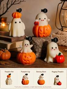 Halloween Scented Candle Set Pumpkin Ghost Candle Cute Cartoon Style Halloween Home Room Decor,Autumn Decor,Halloween Party Gifts For Women Smokeless Cozy Spooky‑Fun Decor Available In 1/2/4 Packs With Halloween Gift Bag - Pumpkin Ghost - View 27
