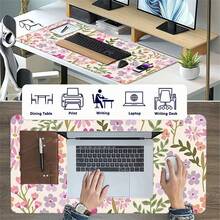 Cute Floral Pattern Leather Gaming Mouse Pad Large Desk Mat Non-Slip Leather Material, Perfect For Office And Home Use, Ideal Gift For Boyfriend/Girlfriend, 35.4X15.7 Inches Desk Mat And Mouse Pad Set Large Mouse Pads For Desk Back To School - View 6
