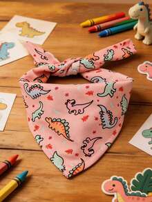 Polyester Multicolor Dinosaur Pattern Pet Bandana Drool Bib, Suitable For Happy Puppies, Applicable To Cats And Dogs Of Small To Medium Size (Bichon, Teddy), Suitable For Home Or Outdoor Use All Year Round, Not Suitable For Large Dog Breeds - Pink - View 8