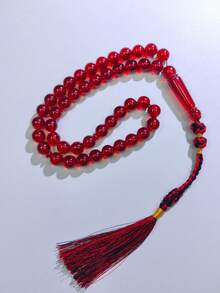 Muslim Prayer Beads Tasbih, Transparent Red Glossy Beads With Tassel, Handmade Islamic Religious Item Misbaha Decoration, Suitable As A Gift - Multicolor - View 6