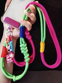 2pcs/1pc Colorful Contrast Doll Bell Crossbody Phone Lanyard, Smartphone Shoulder Bag Strap, Smartphone Protective Case Lanyard, Phone Accessories Keychain Phone Chain, Bag Charm Keyring, Girl's Anti-Loss Phone Shoulder Strap With Universal Phone Patch, Halloween - Multicolor - View 2
