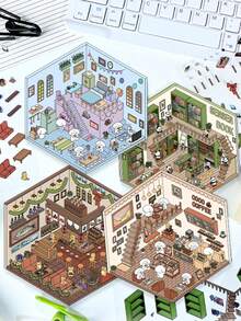 A Set Of DIY Scene‑Building Stickers, Girls Leisure Fun Diorama Stickers, Creative 3D Stress‑Relief Handmade Scene Stickers - Small Version 1.0 Loft Apartment - View 1